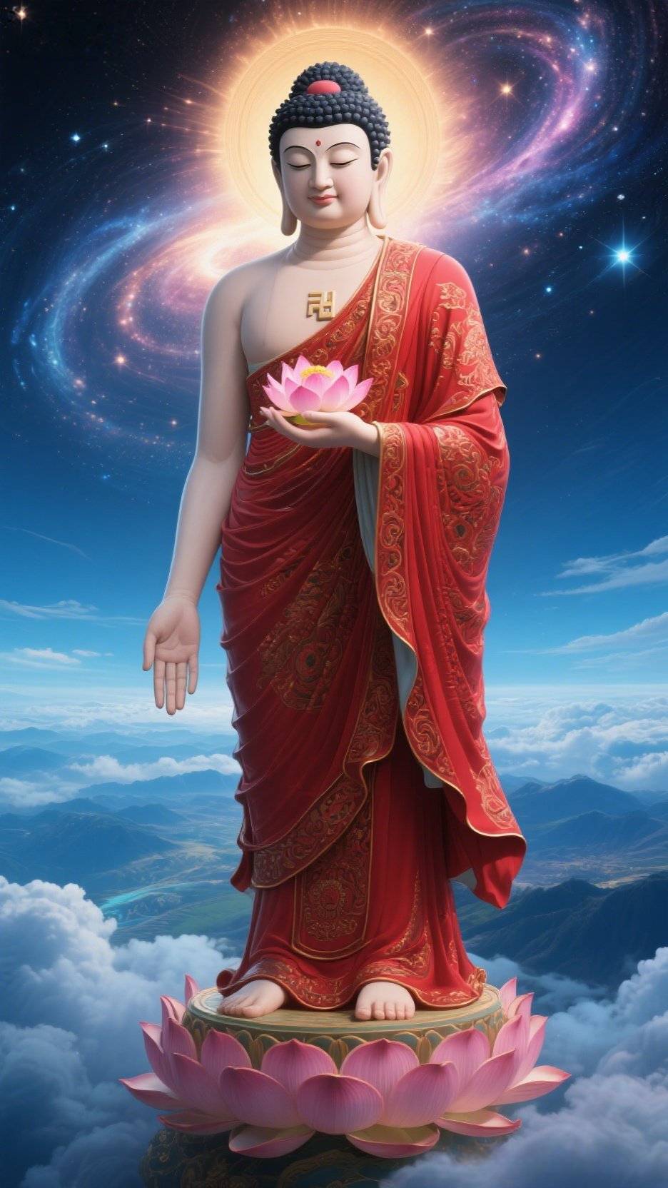 阿弥陀佛接引，脚下莲花座